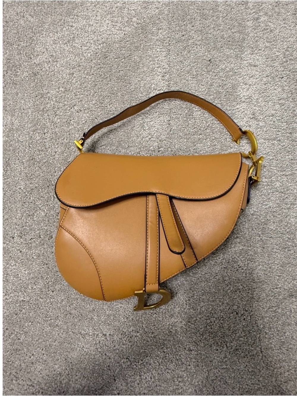 Saddle-Style Shoulder Bag in Tan with Gold Accent